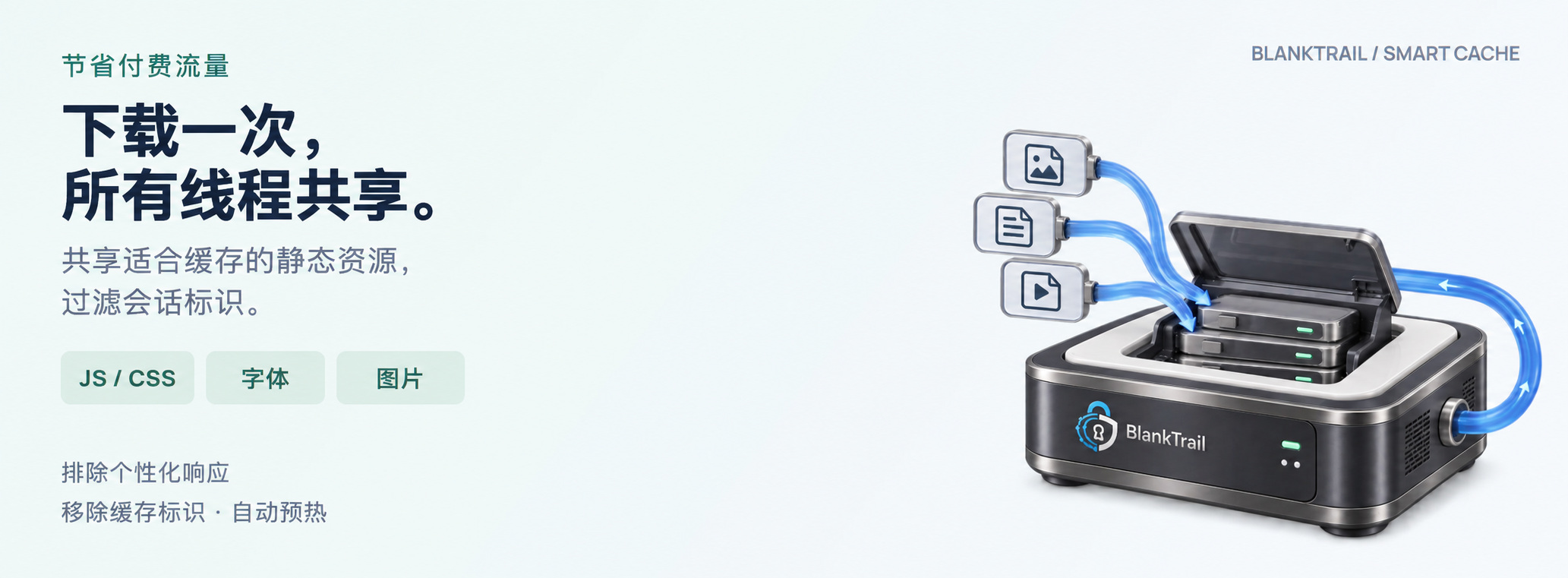 Smart Cache：静态资源下载一次供多个线程共享，同时过滤会话标识。