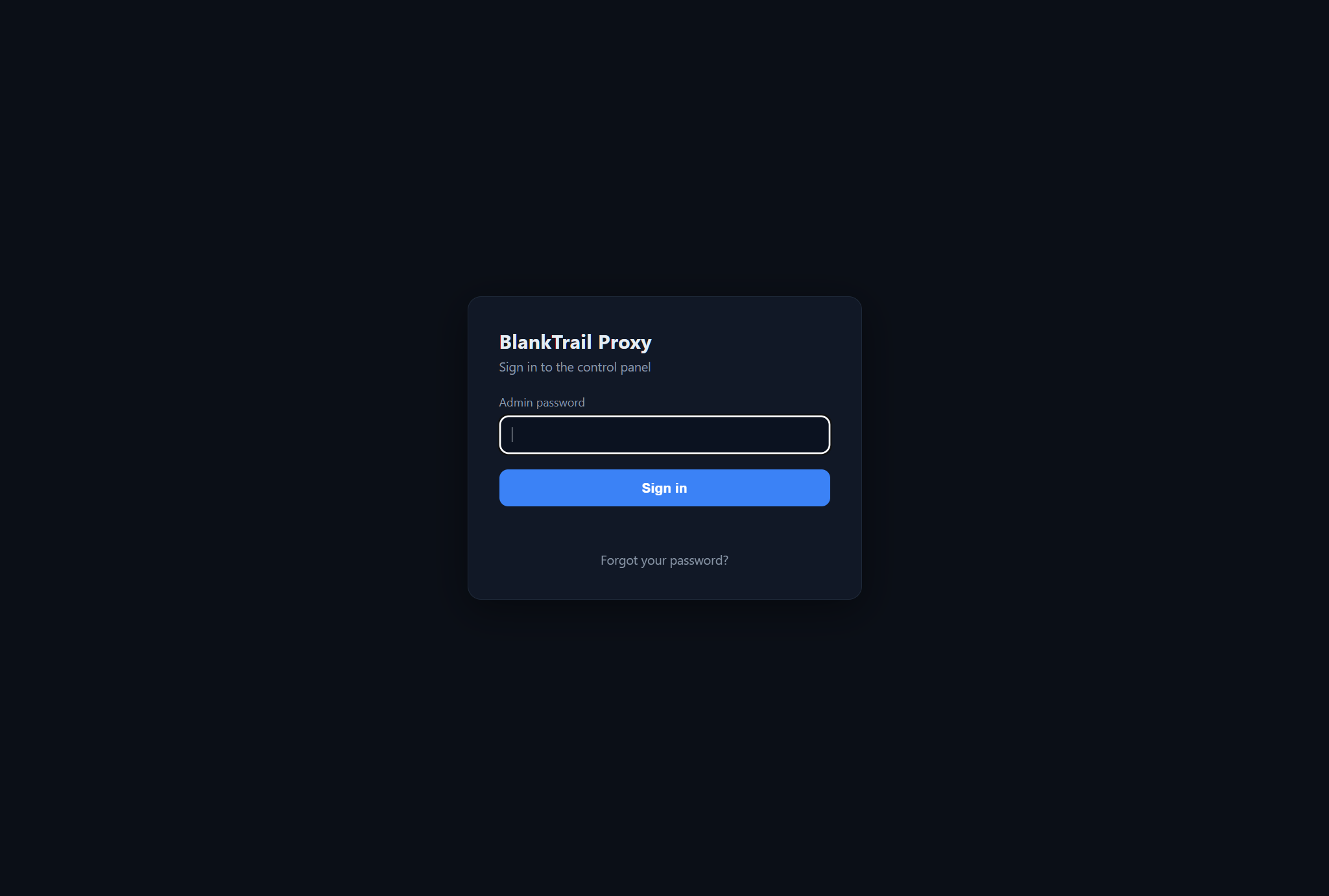 BlankTrail Proxy dashboard sign-in screen